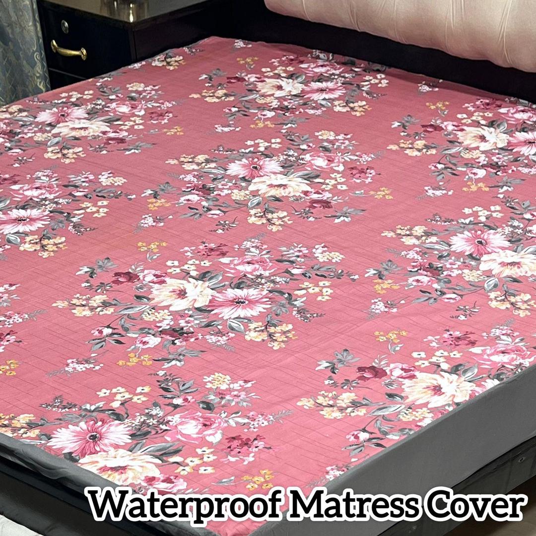 Terry Cotton Printed Double Bed Mattress Cover