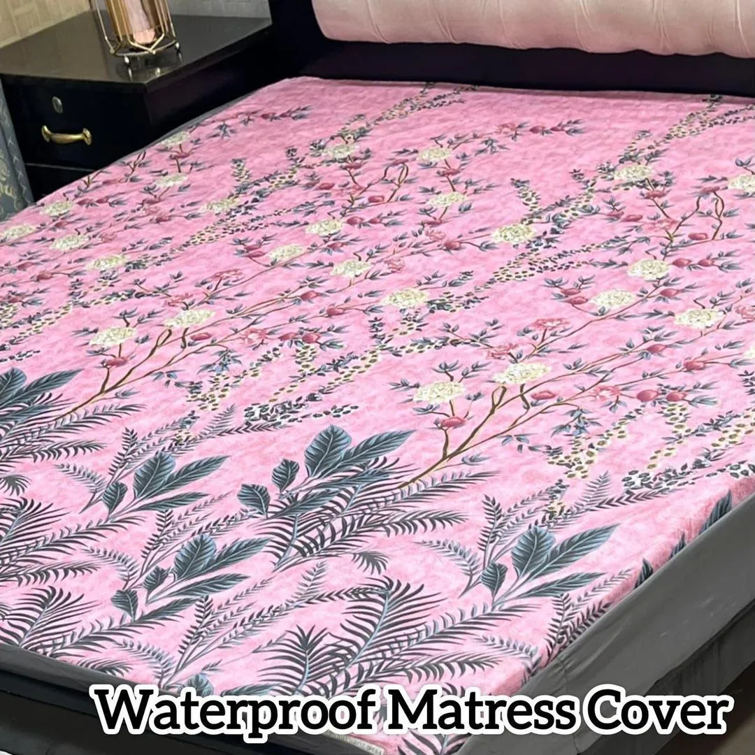 Terry Cotton Printed Double Bed Waterproof Mattress Cover