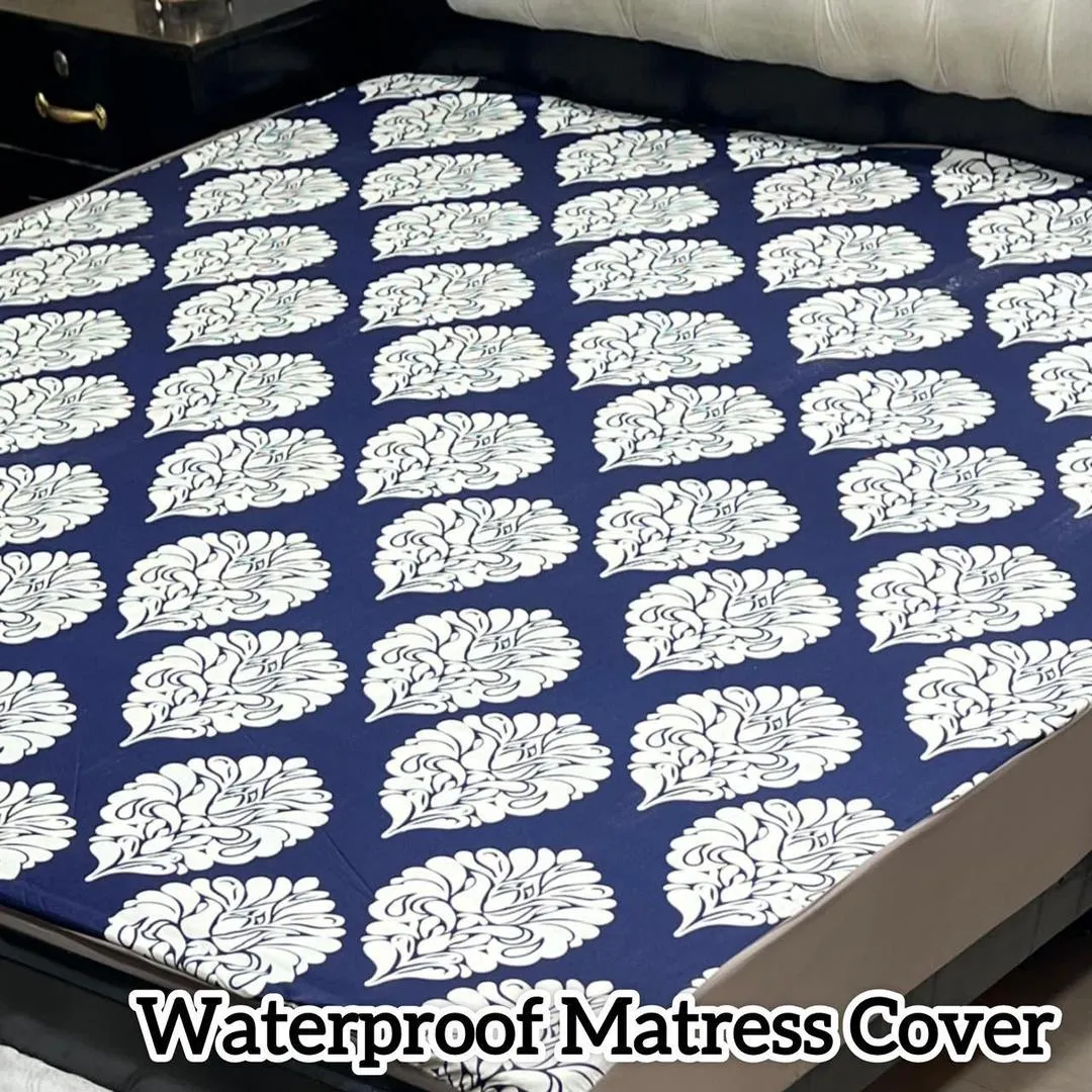 Terry Cotton Printed Double Bed Waterproof Mattress Cover