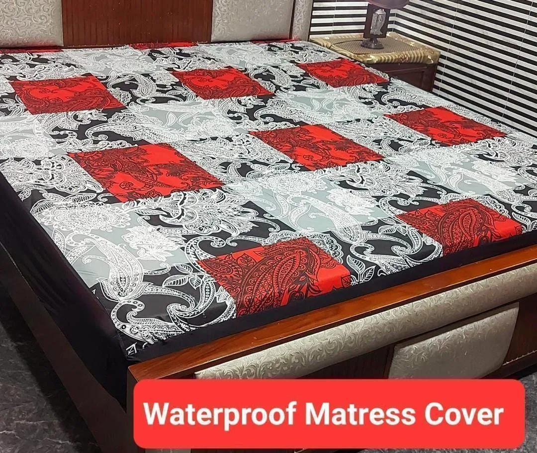 Terry Cotton Printed Double Bed Waterproof Mattress Cover