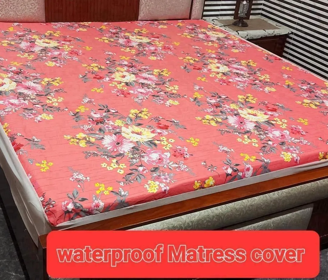 Terry Cotton Printed Double Bed Waterproof Mattress Cover