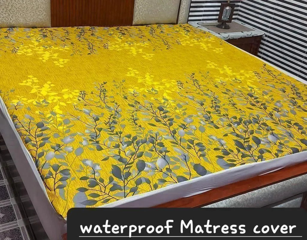 Terry Cotton Printed Double Bed Waterproof Mattress Cover