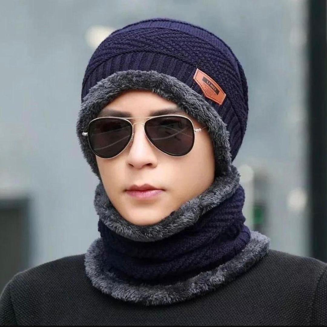 2 Pcs Wool Textured Beanie And Neck Warmer