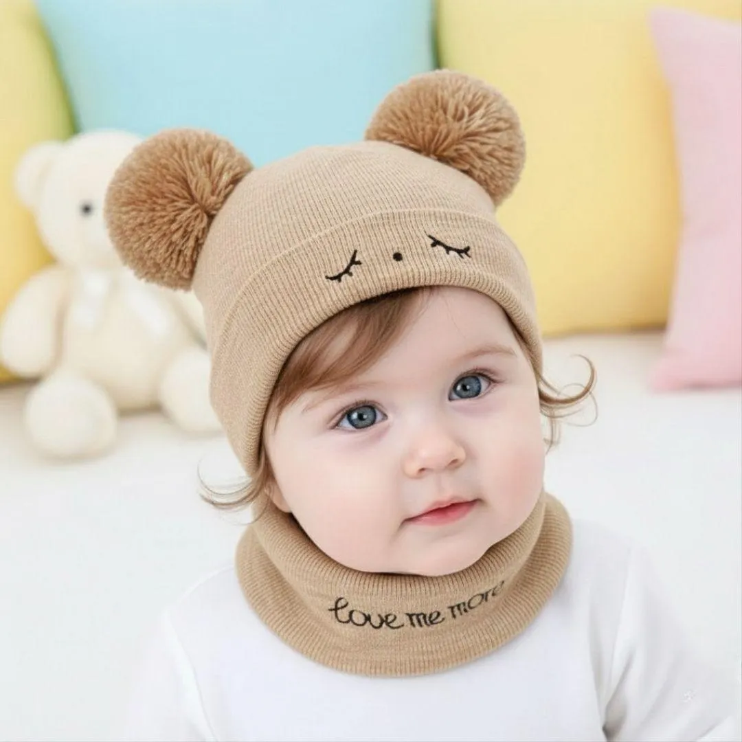 Kid's 2 Pcs Wool Textured Beanie And Neck Warmer in Brown