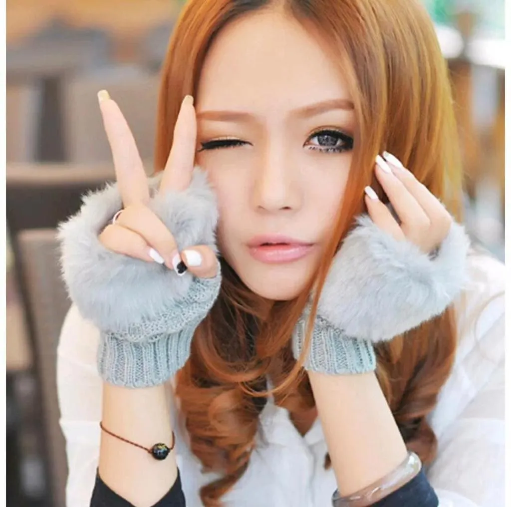Warm Fingerless Gloves - 1 Pair Wool & Fur Fingerless Gloves Women's Winter Accessory