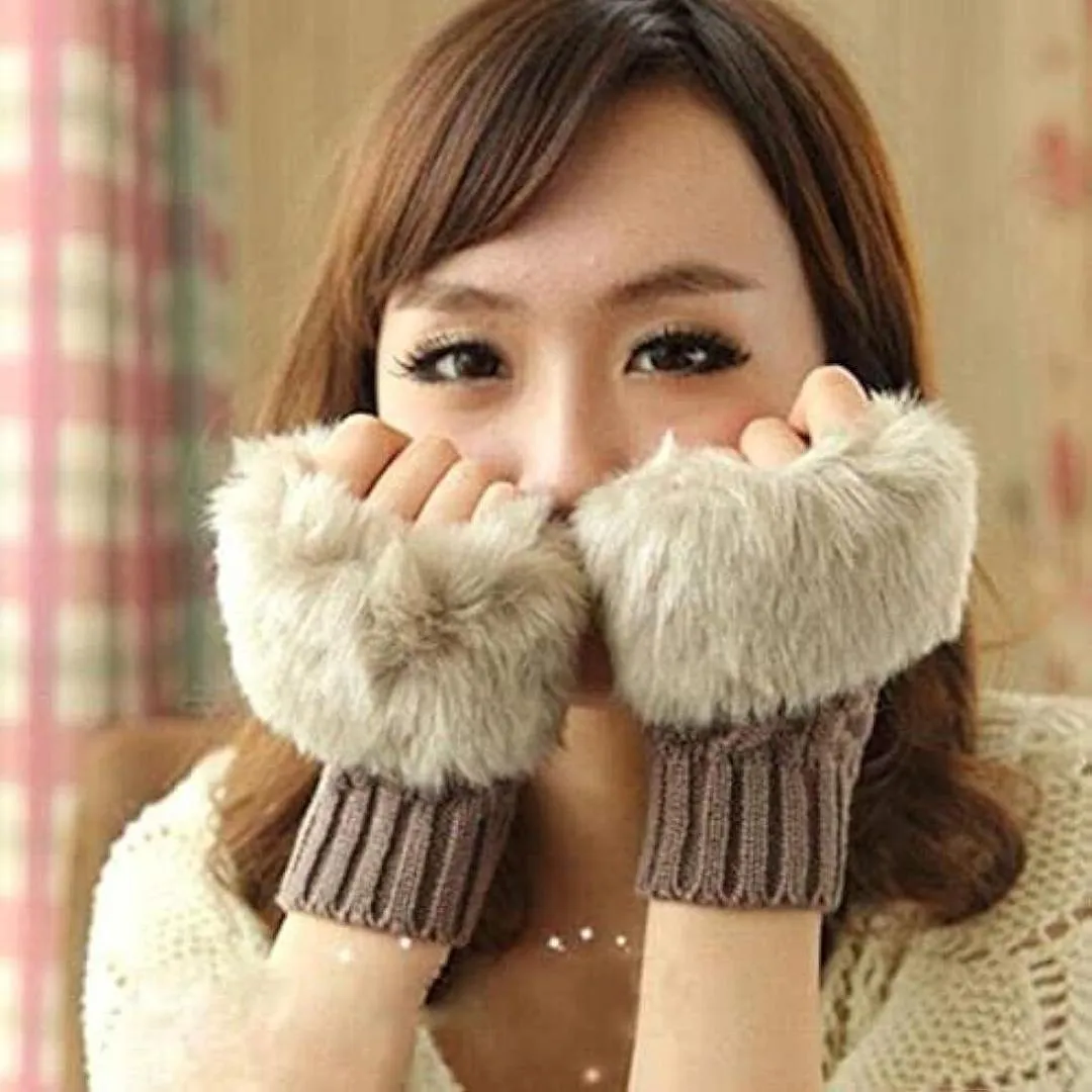 Warm Fingerless Gloves - 1 Pair Wool & Fur Fingerless Gloves Women's Winter Accessory