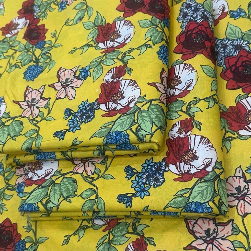 Stylish Yellow Printed Polo Cotton Suit - 2 Pcs Set