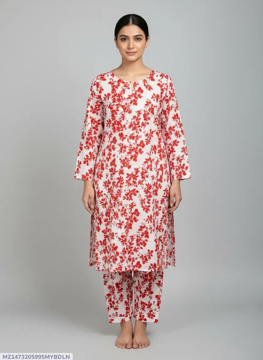 Women Unstitched Printed Suit White Floral 2 Pcs