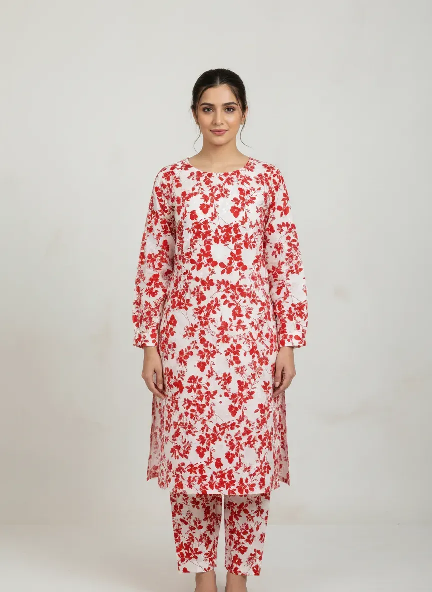 Women Unstitched Printed Suit White Floral 2 Pcs
