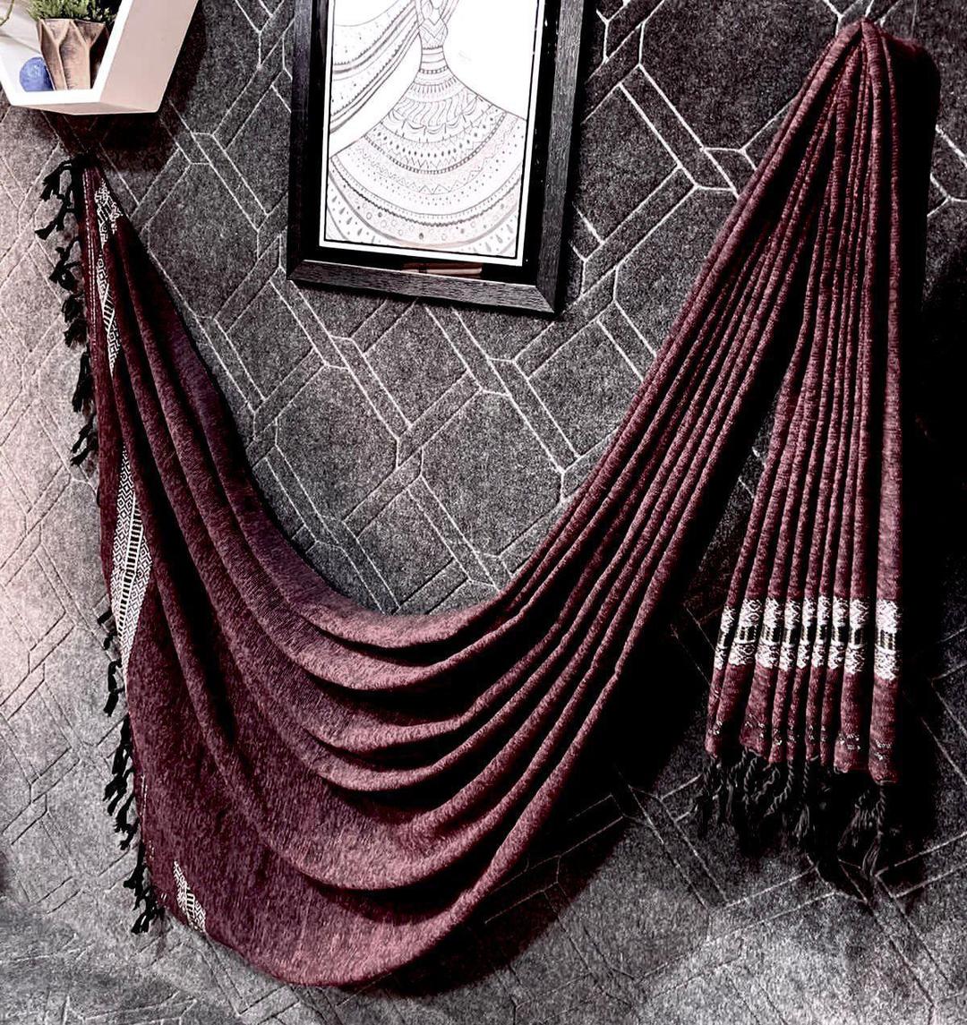 Luxurious Velvet Shawl - 1 Pc - Plain Brown Elegance