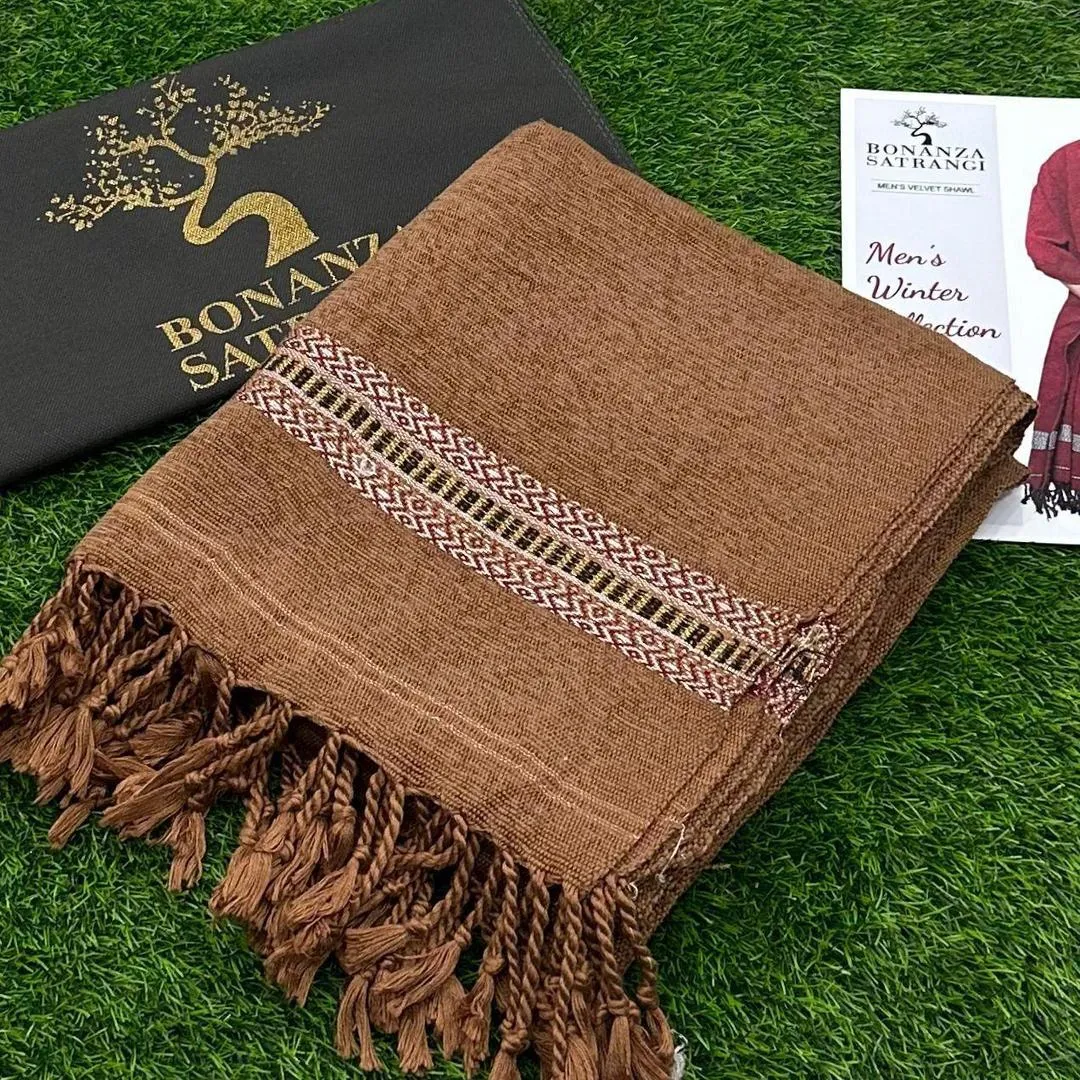 Luxurious 1 Pc Men's Velvet Plain Shawl in Brown Color
