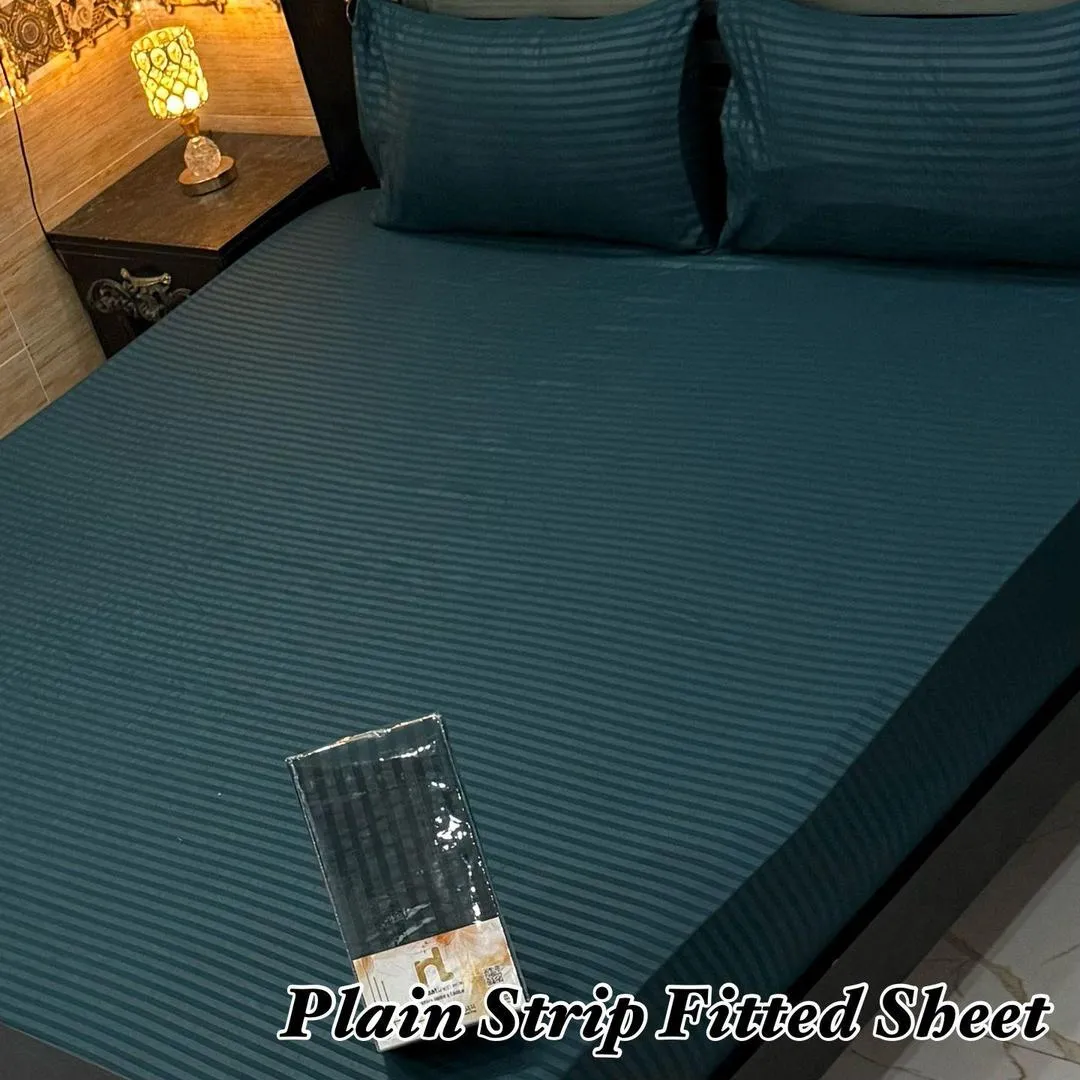 Vibrant 3 Pcs Micro Stripe Plain Double Bed Fitted Sheet