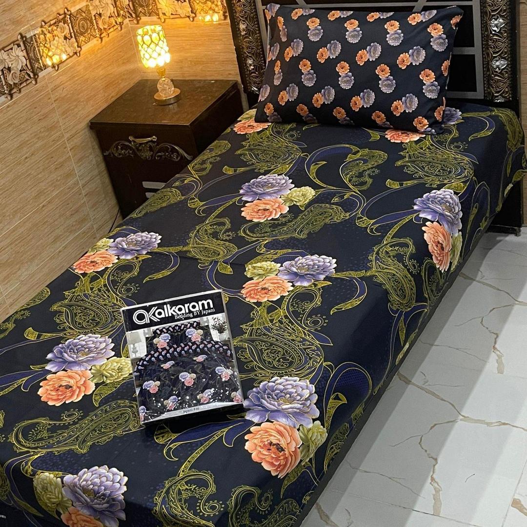 Stylish Printed Mix Cotton Bedsheets Set - 4 Pcs for Single Bed