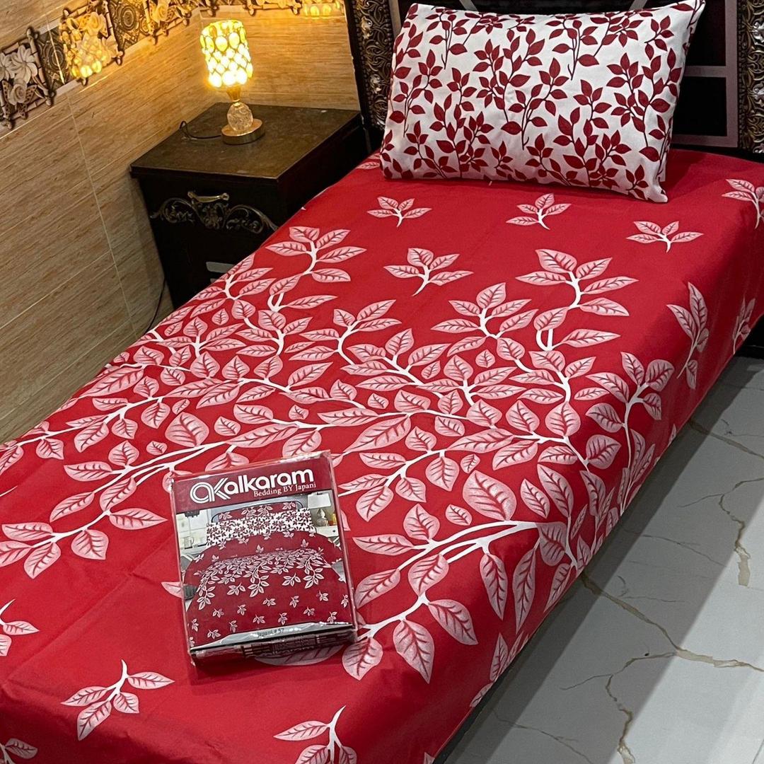 Charming Red Printed Single Bedsheet Set - 4 Pcs of Comfort and Style