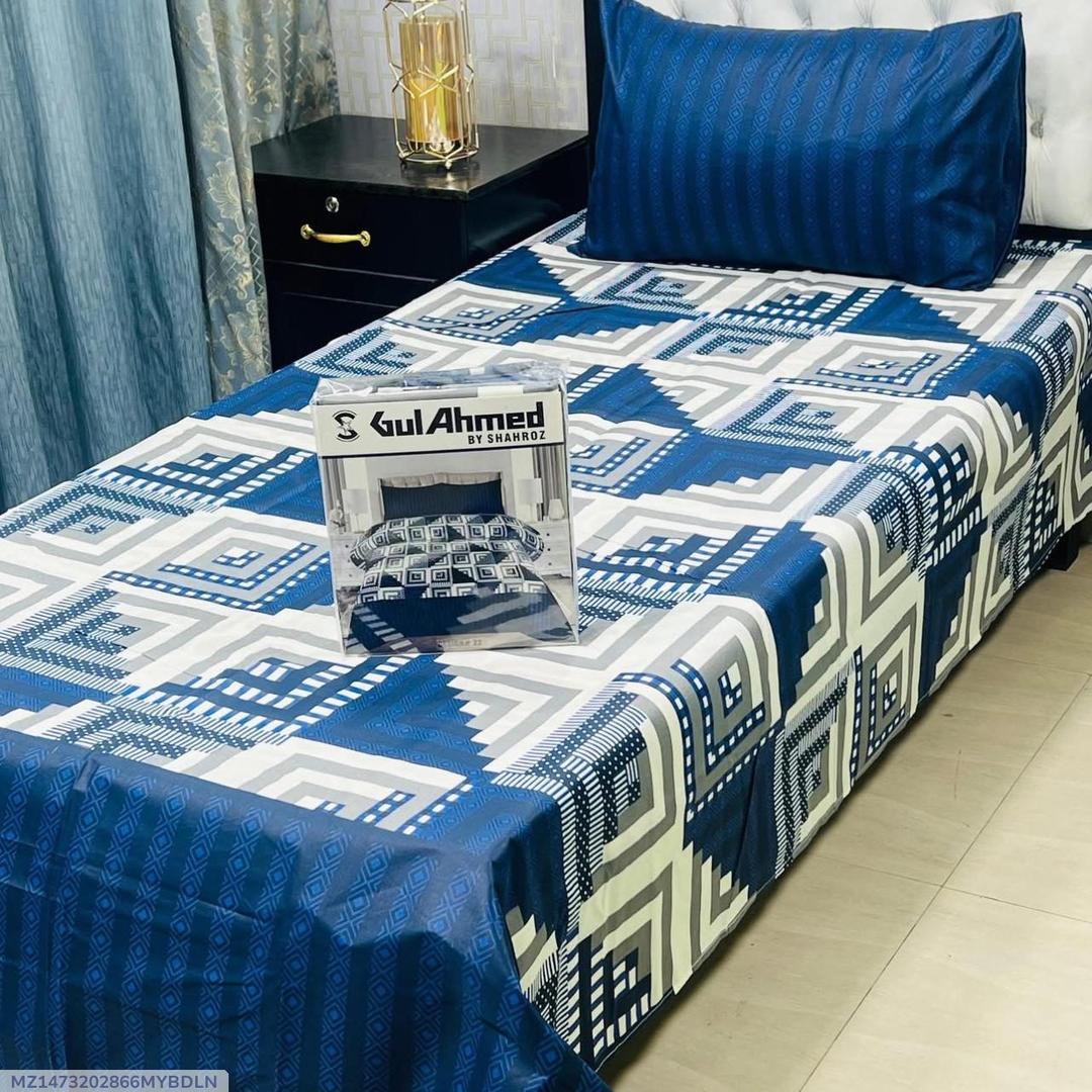 Blue Cotton Salonica 4 Pcs Single Bedsheet Set