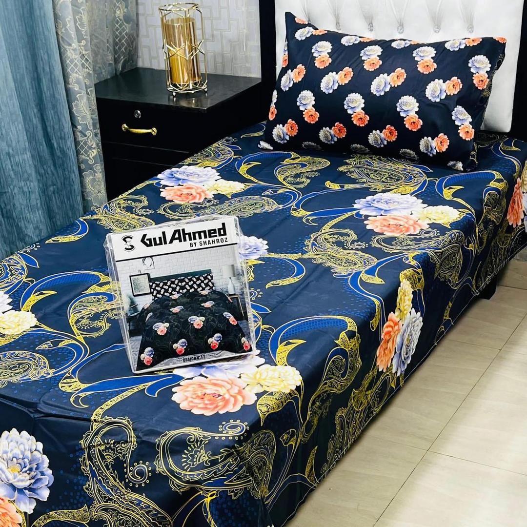 4 Pcs Cotton Salonica Printed Single Bedsheet