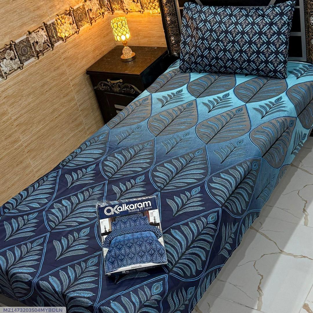 Blue Cotton Salonica 4 Pcs Single Bedsheet Set