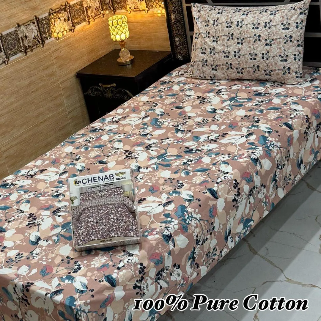 Vibrant 4 Pcs Pure Cotton Printed Single Bedsheet