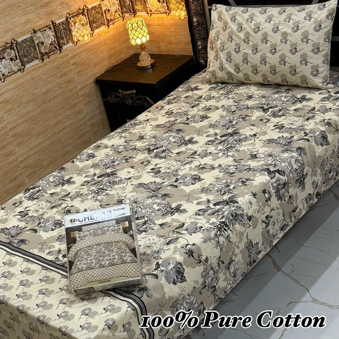 Vibrant 4 Pcs Pure Cotton Printed Single Bedsheet