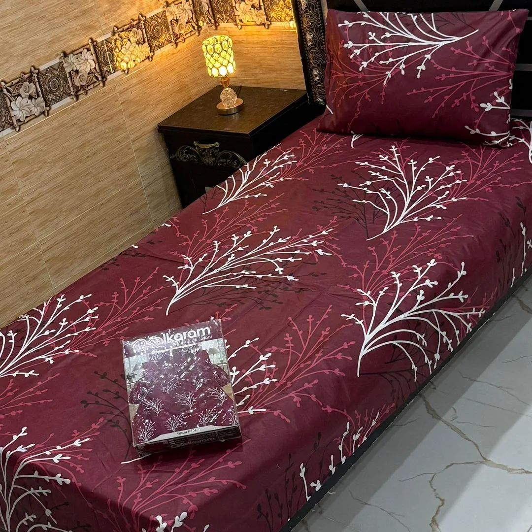 Stylish 4 Pcs Cotton Salonica Printed Single Bedsheet