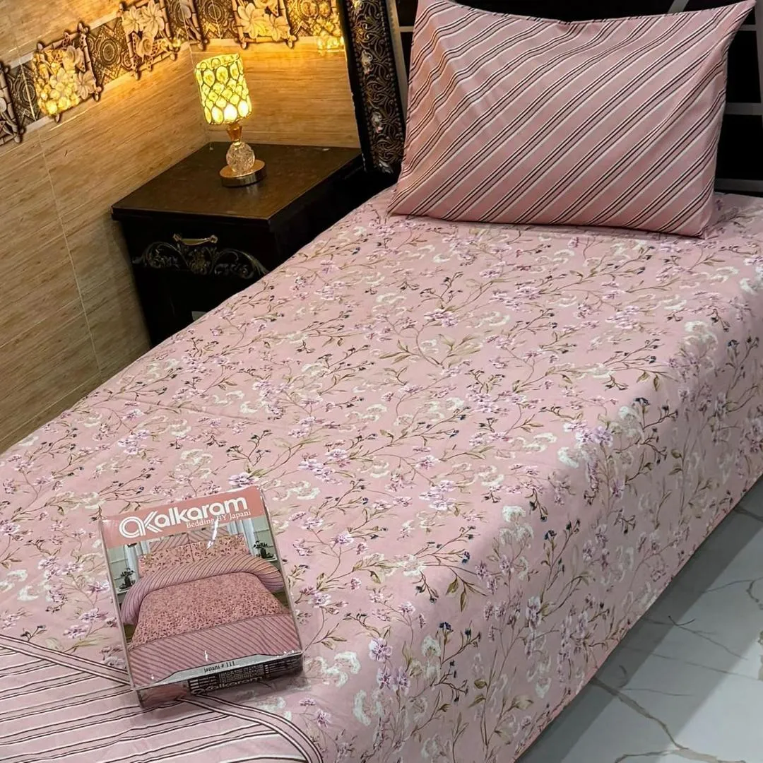 Stylish 4 Pcs Cotton Salonica Printed Single Bedsheet
