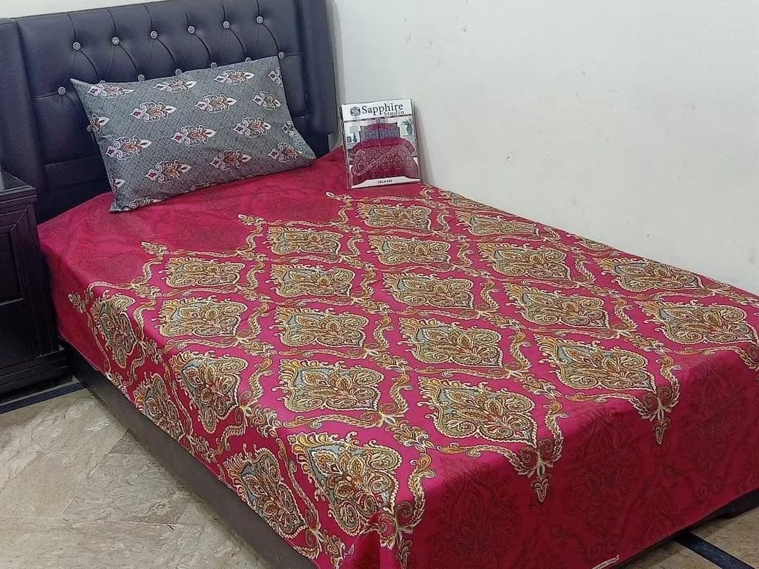 Stylish 4 Pcs Cotton Salonica Printed Single Bedsheet