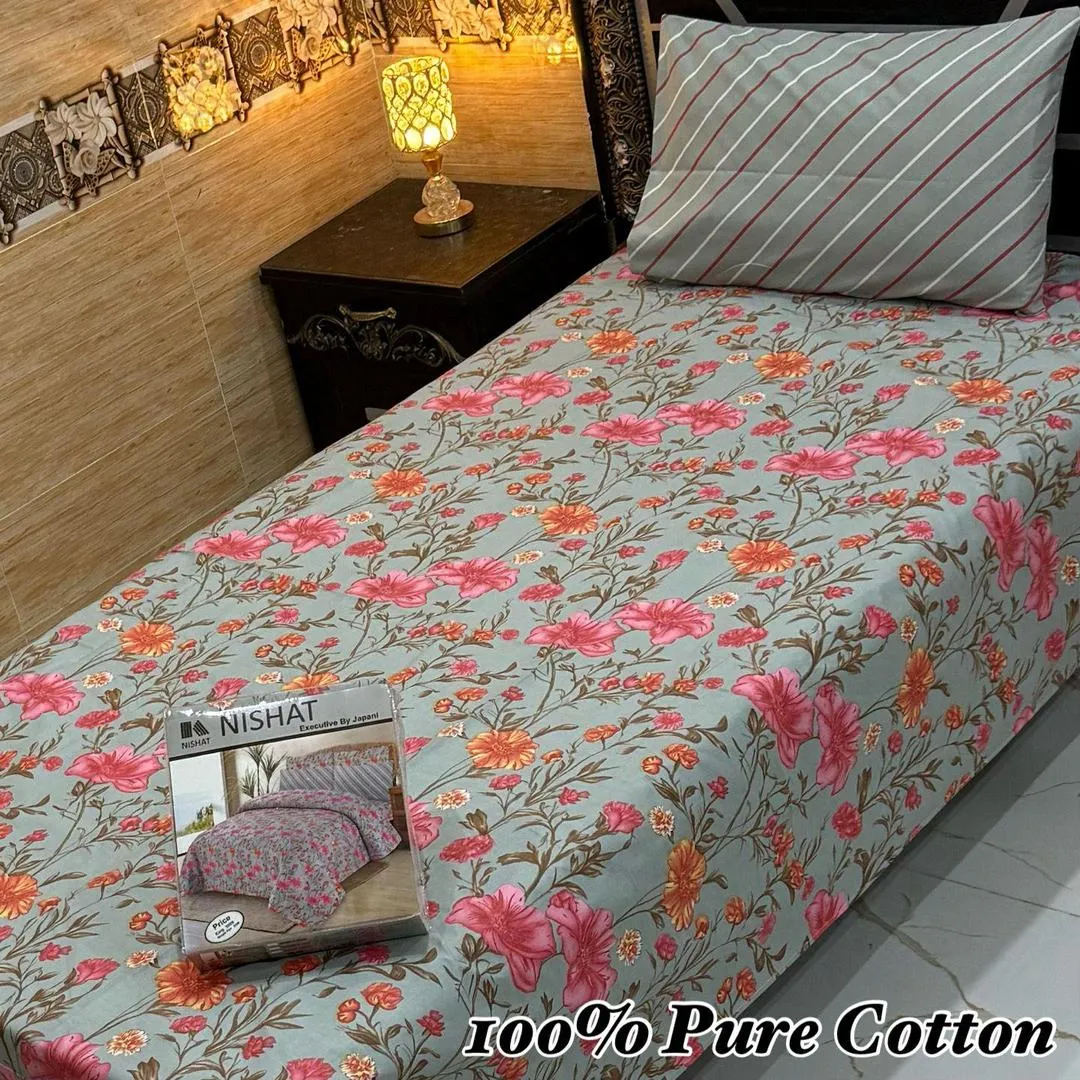 Vibrant 4 Pcs 100% Pure Cotton Printed Single Bedsheet
