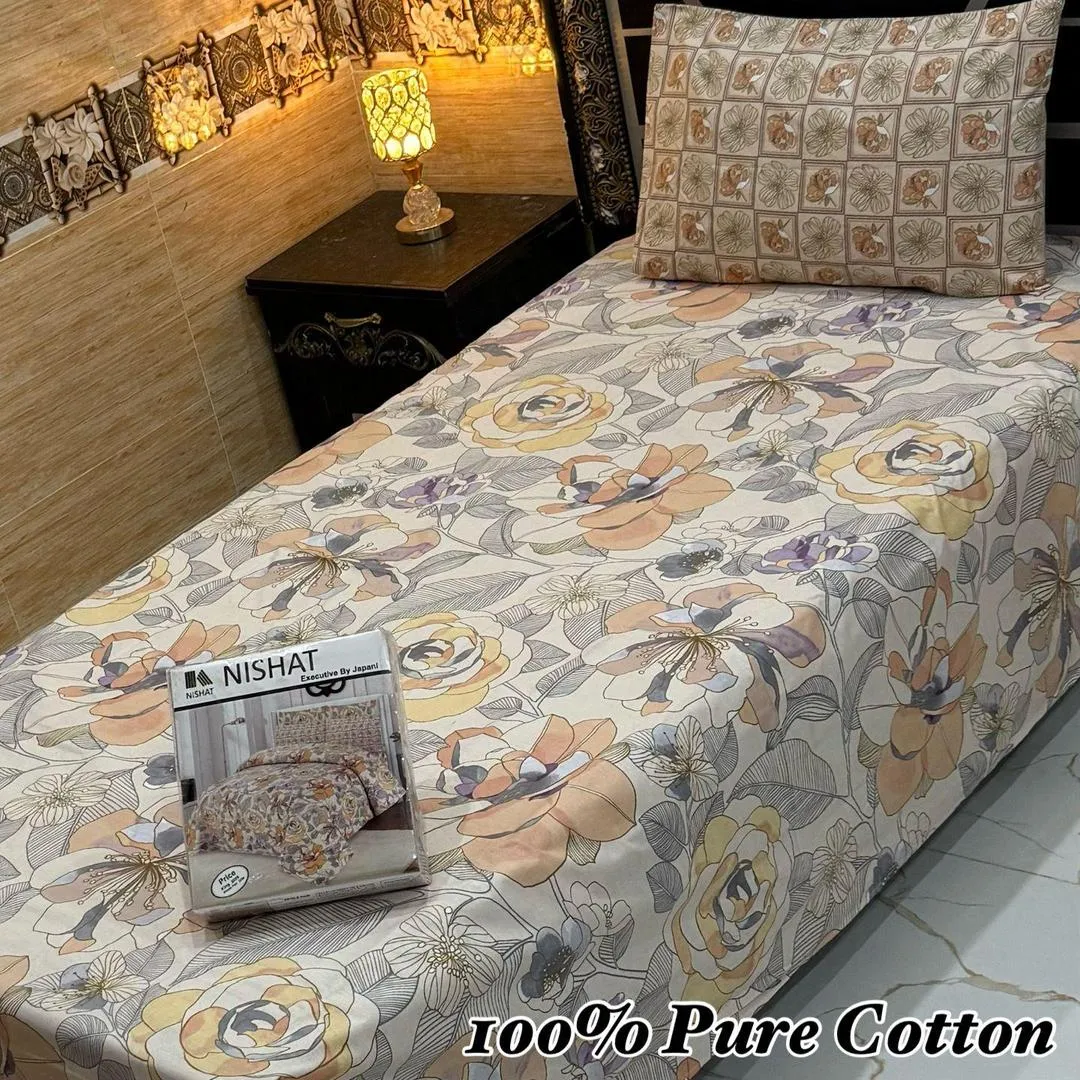 Vibrant 4 Pcs 100% Pure Cotton Printed Single Bedsheet