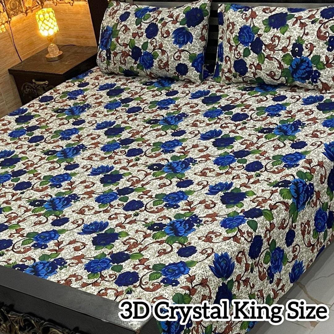 Stylish Printed Double Bedsheet Set - 3 Pcs in Crystal Cotton | White