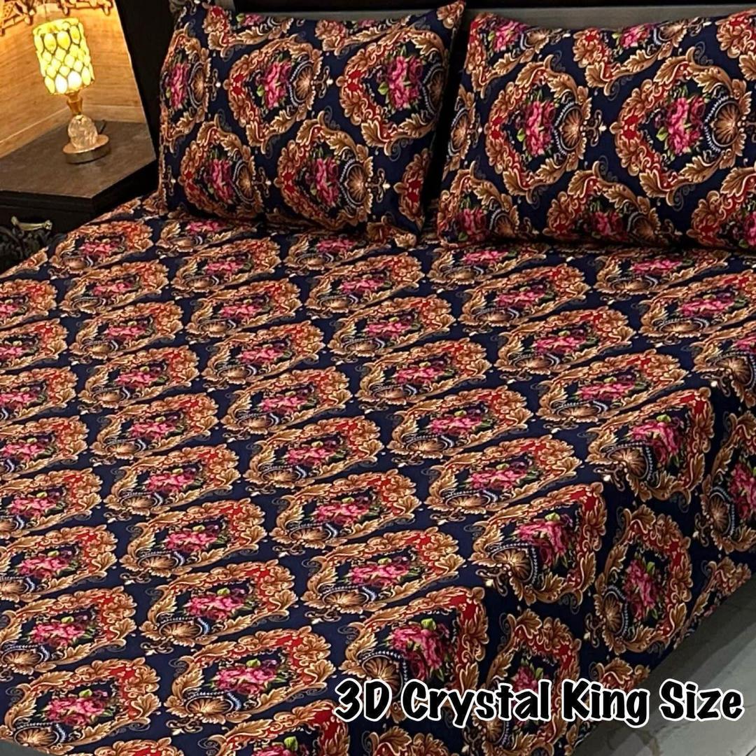 Multicolored Double Bedsheet Set - 3 Pcs Crystal Cotton Printed Bedding