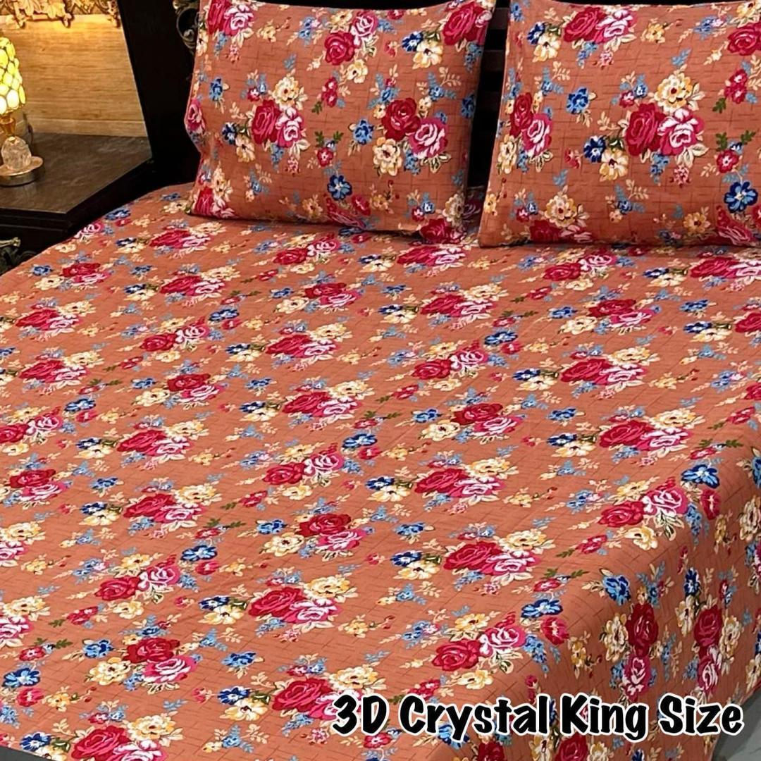 Double Bedsheet Set - Stylish Printed Crystal Cotton - 3 Pcs Brown