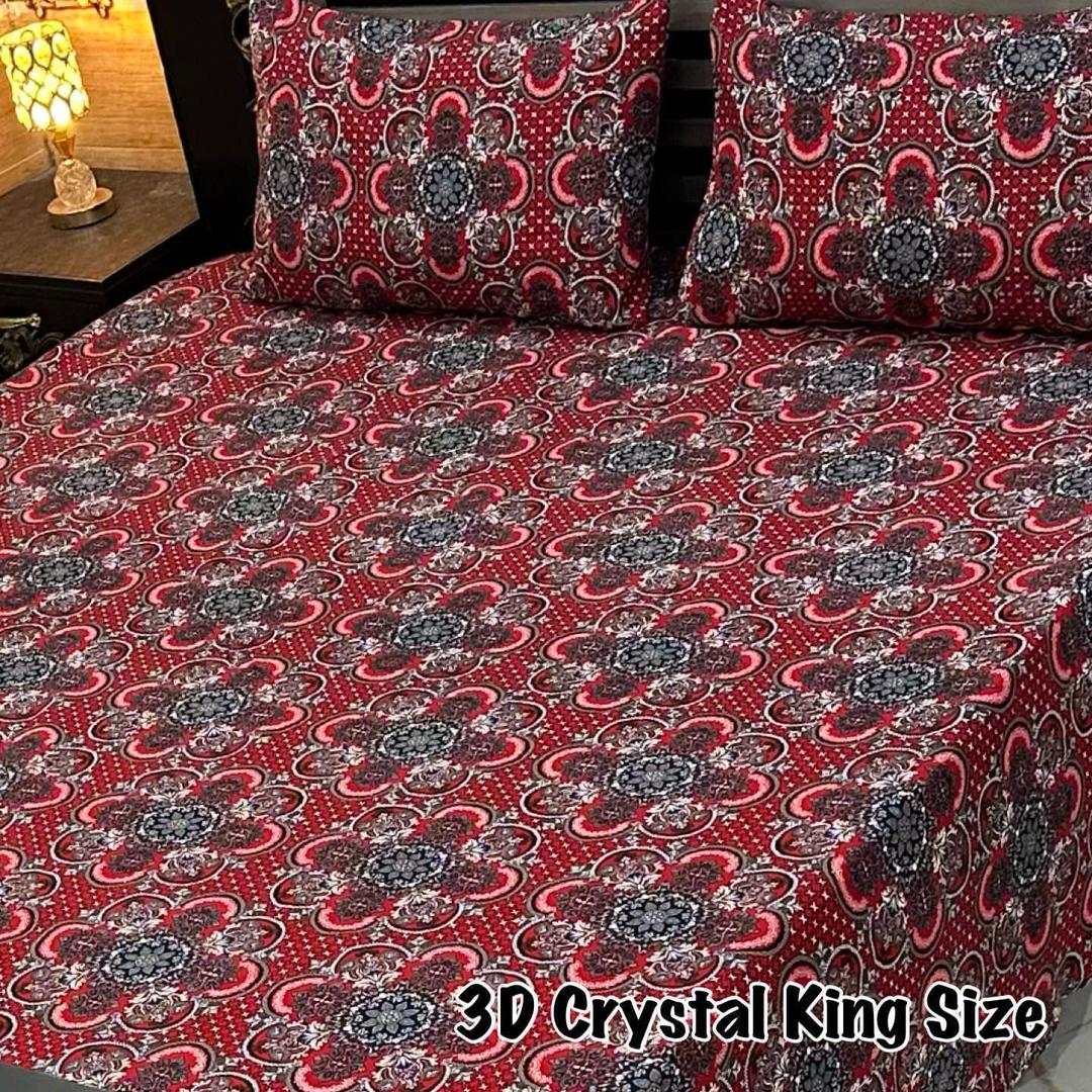 3 Pcs Maroon Printed Double Bedsheet Set in Crystal Cotton