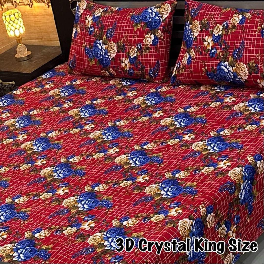 Luxurious Printed Double Bedsheet Set - 3 Pcs Crystal Cotton in Vibrant Red