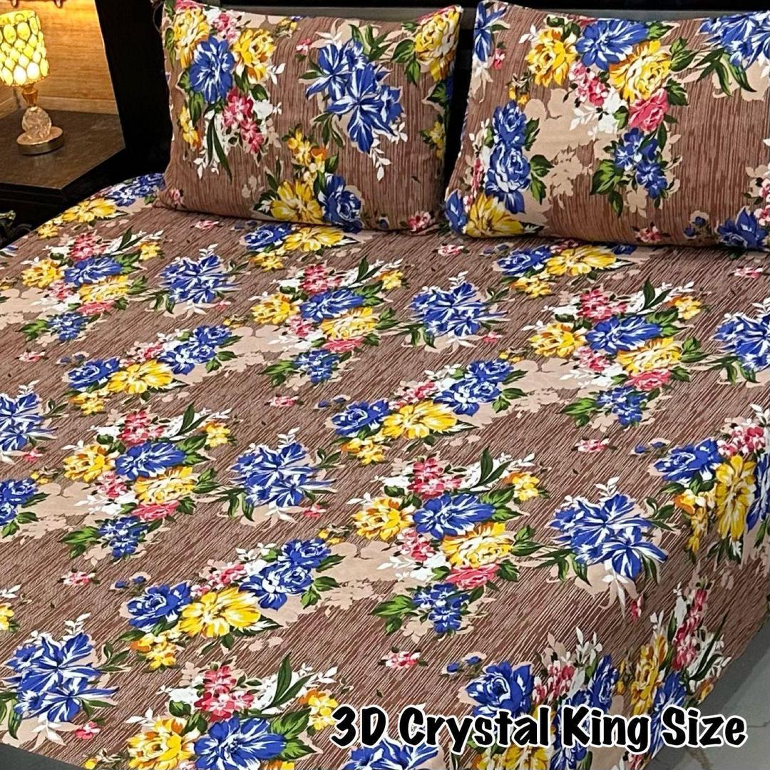 Printed Crystal Cotton Double Bedsheet Set - 3 Pcs (Brown)