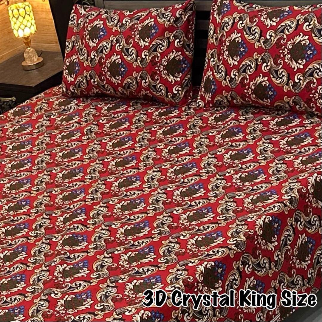Vibrant Red Printed Double Bedsheet Set - 3 Pcs Crystal Cotton Comfort