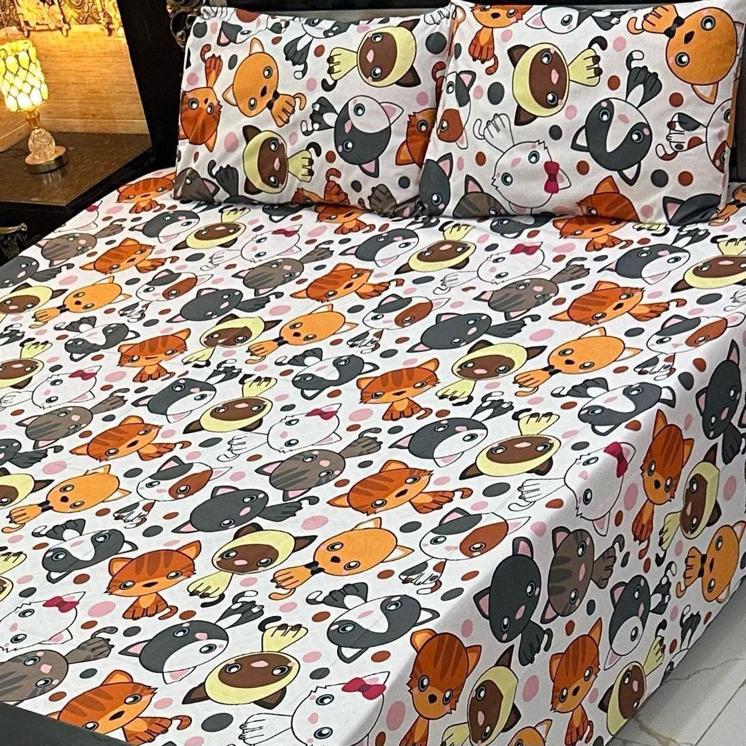 Stylish Printed Cotton King Size Bedsheet with 3 Pcs