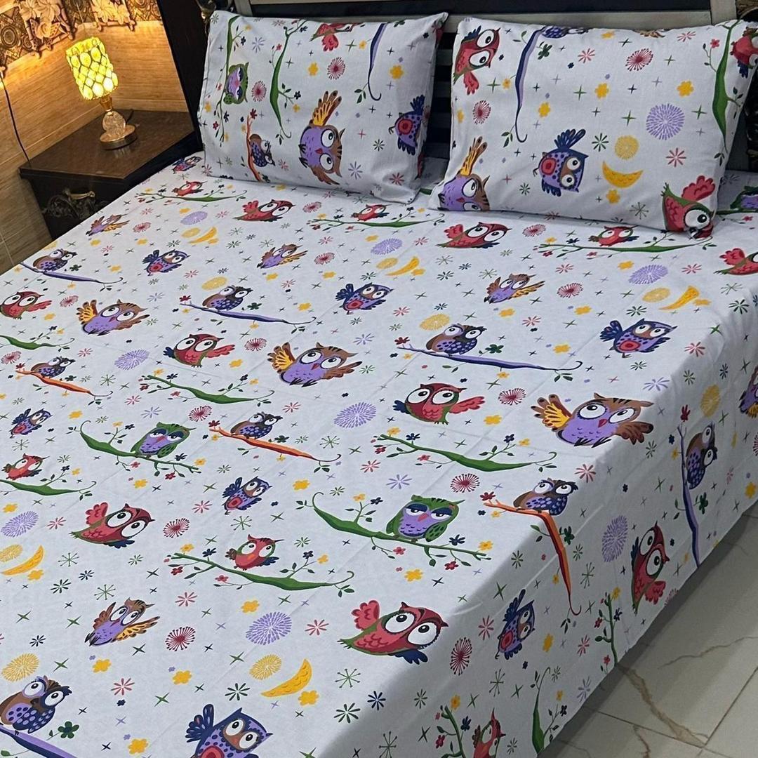Stylish Printed Cotton King Size Bedsheet with 3 Pcs