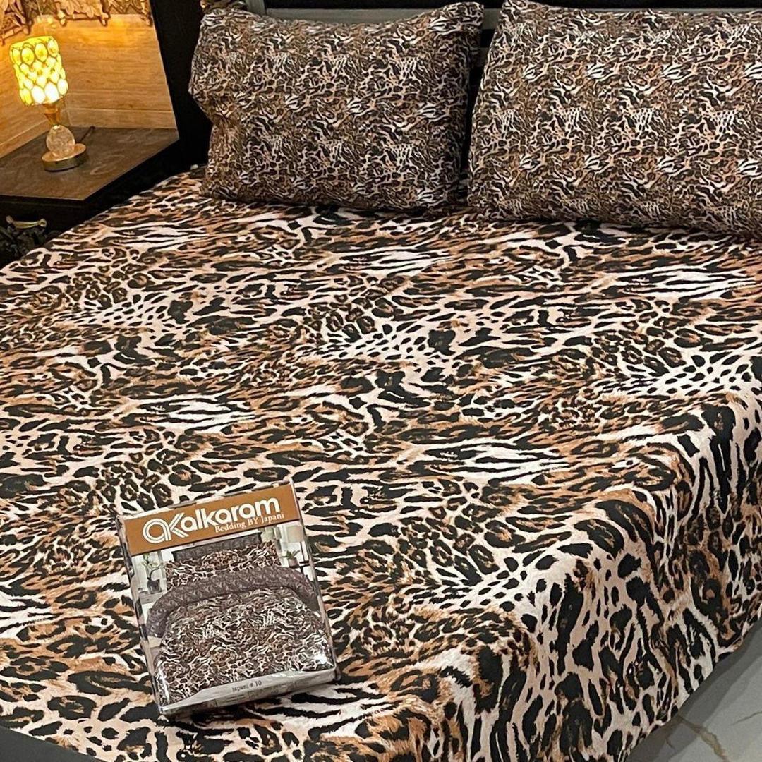 Stylish Printed Double Bedsheet Set - 3 Pcs in Brown Mix Cotton