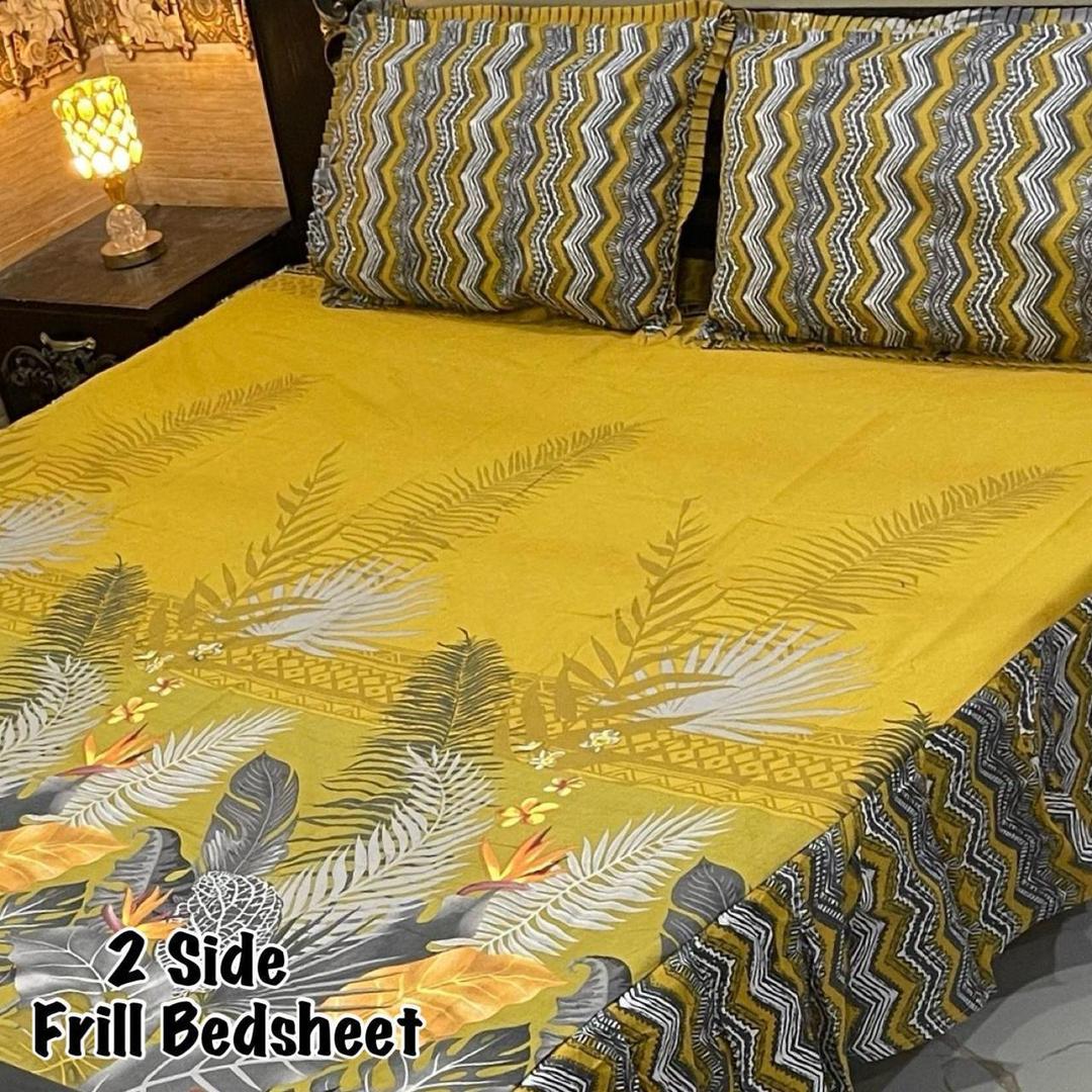 Luxurious King Size Double Bedsheet Set - 3 Pcs - Frill Mix Cotton Design