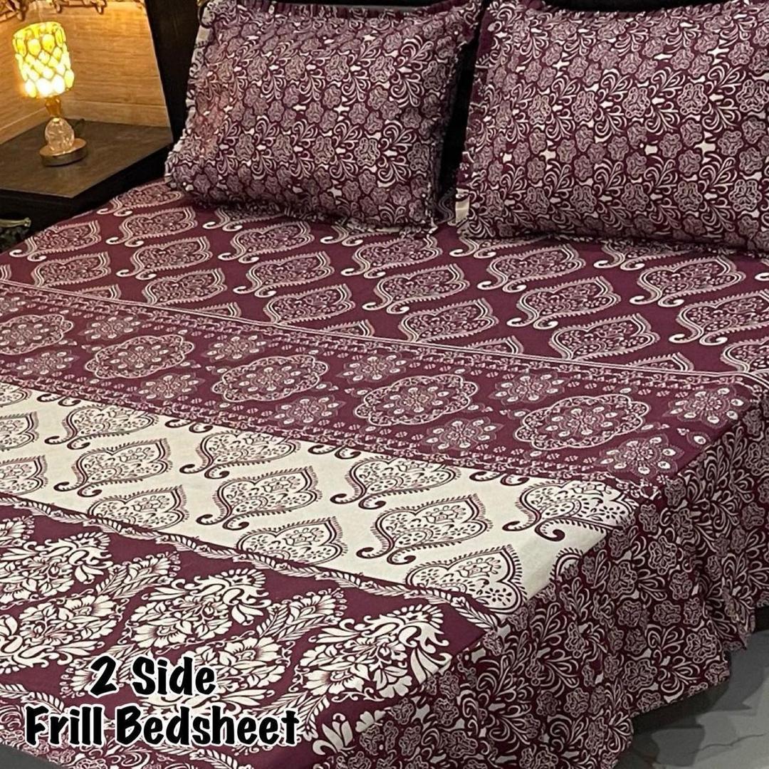 Luxurious King Size Double Bedsheet Set - 3 Pcs - Frill Mix Cotton Design