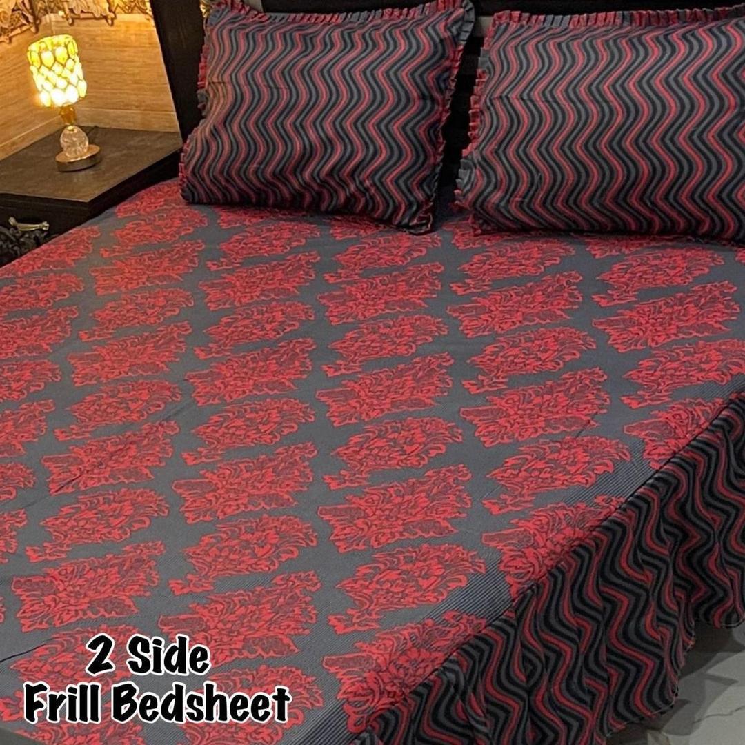 Luxurious King Size Double Bedsheet Set - 3 Pcs - Frill Mix Cotton Design