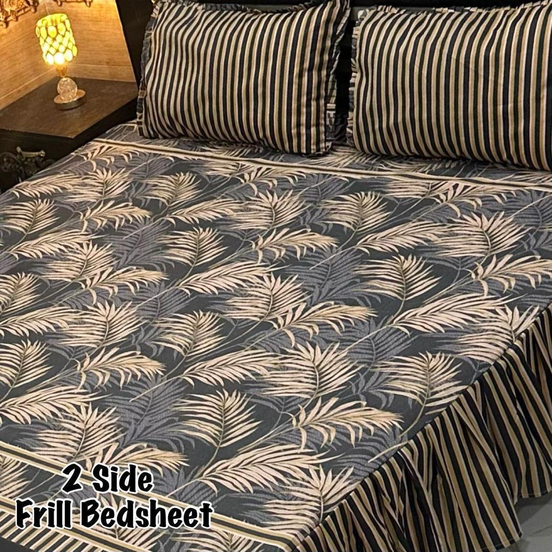 Luxurious King Size Double Bedsheet Set - 3 Pcs - Frill Mix Cotton Design