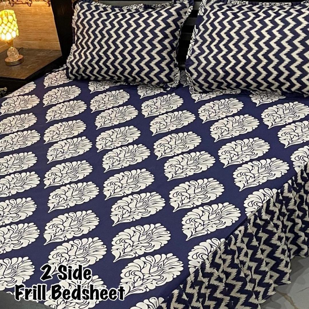 Luxurious King Size Double Bedsheet Set - 3 Pcs - Frill Mix Cotton Design