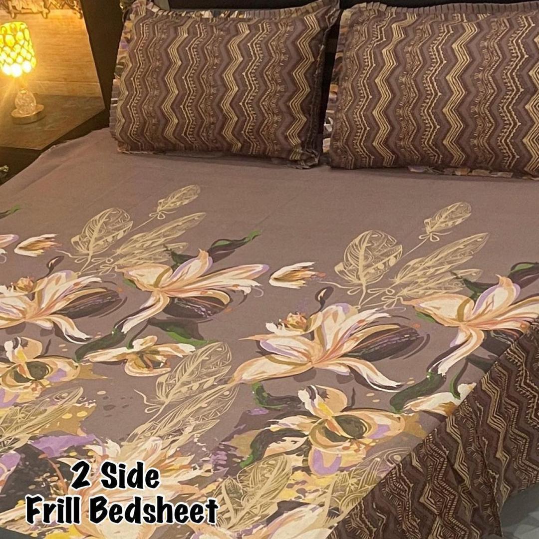 Luxurious King Size Double Bedsheet Set - 3 Pcs - Frill Mix Cotton Design