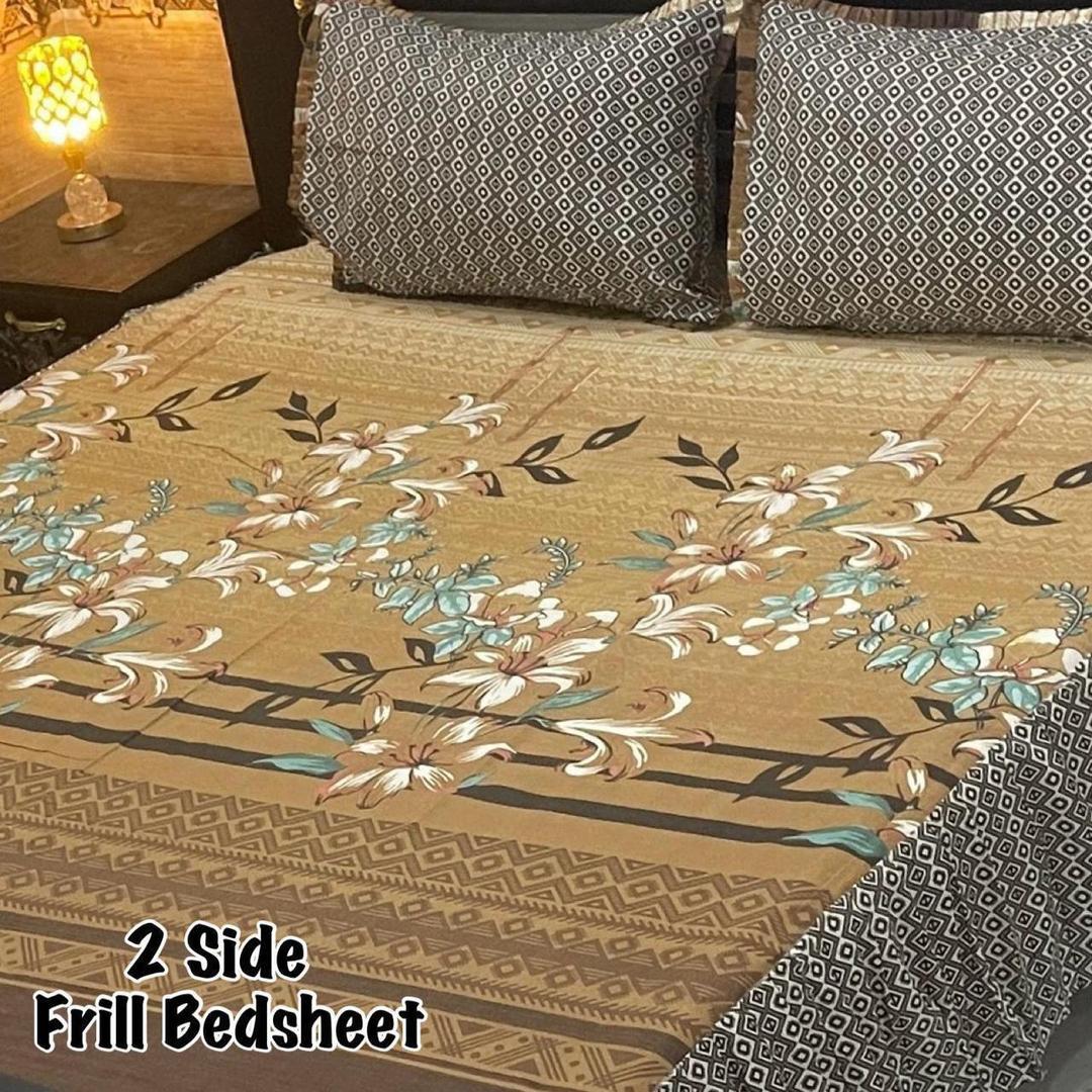 Luxurious King Size Double Bedsheet Set - 3 Pcs - Frill Mix Cotton Design