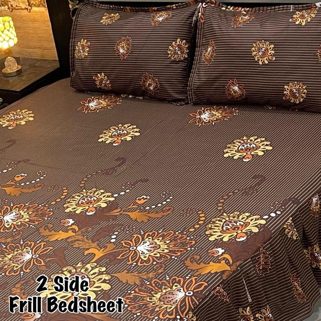 Luxurious King Size Double Bedsheet Set - 3 Pcs - Frill Mix Cotton Design