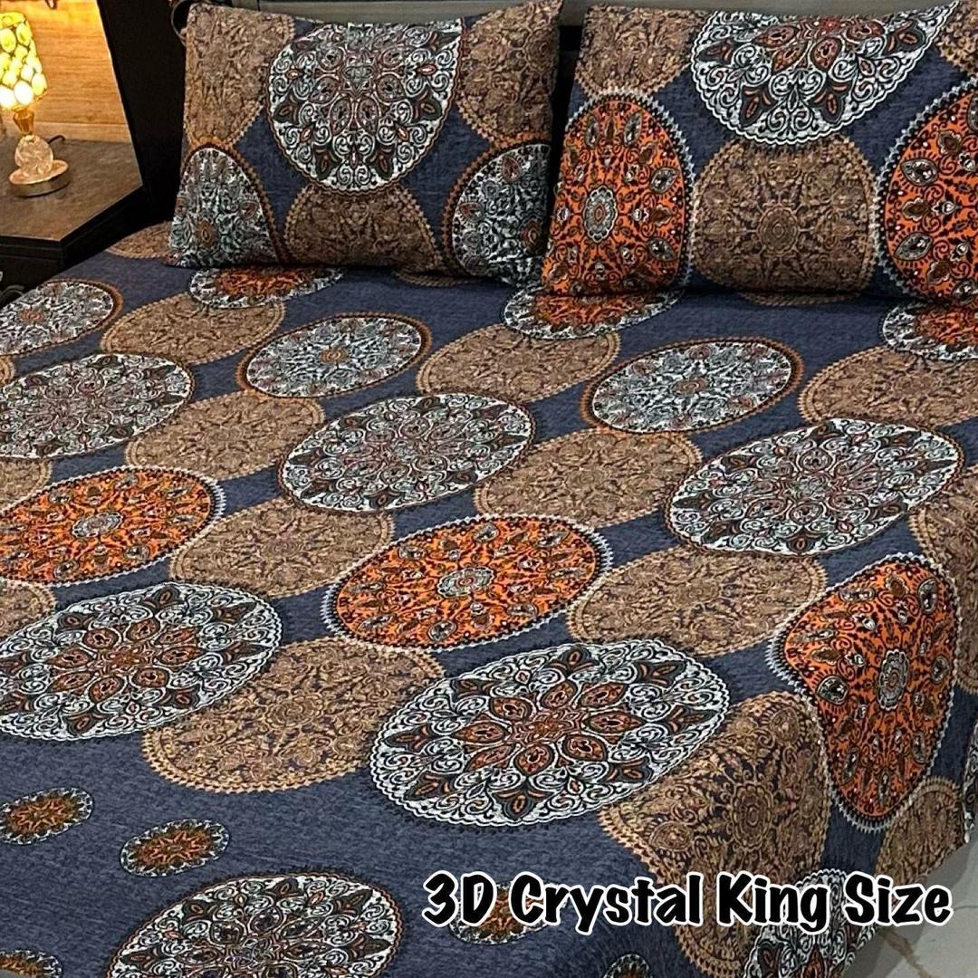 3 Pcs Crystal Cotton Printed Double Bedsheet