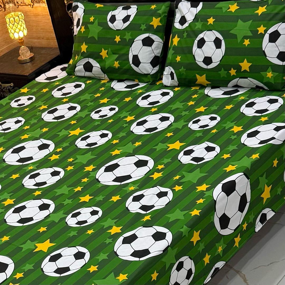 3 Pcs Cotton Printed Double Bedsheet