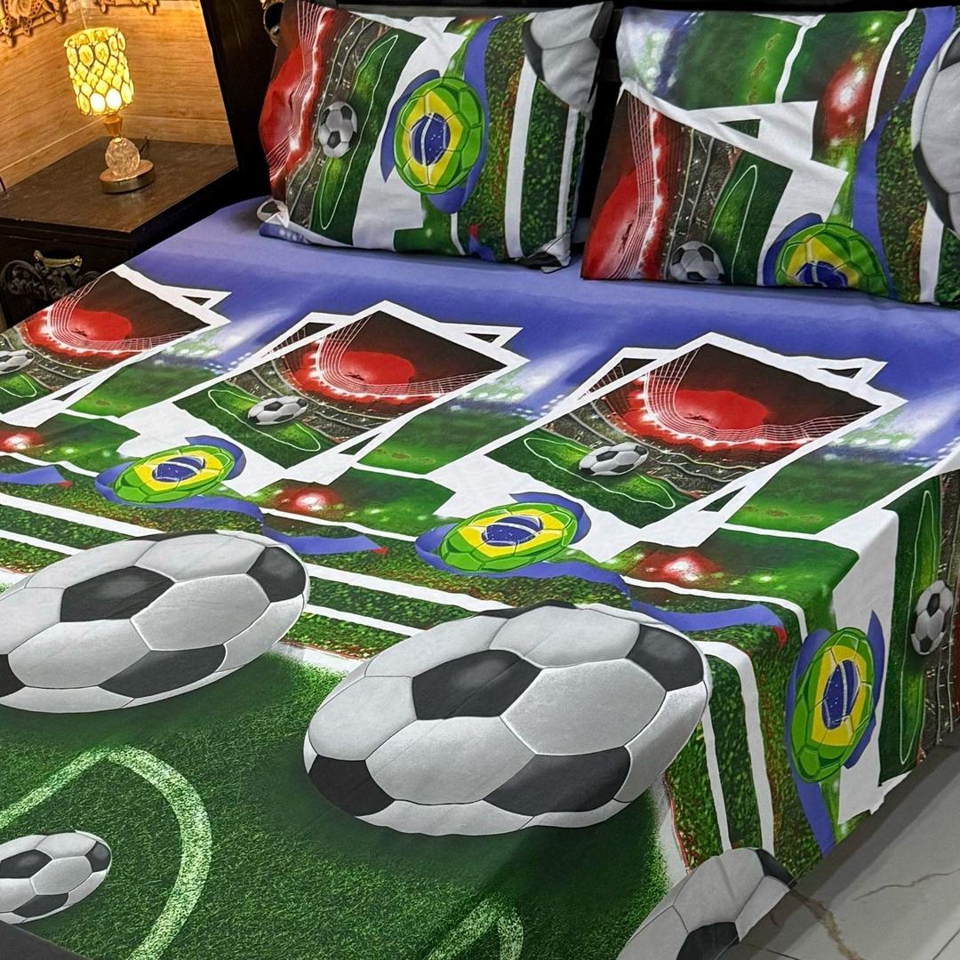 3 Pcs Cotton Printed Double Bedsheet