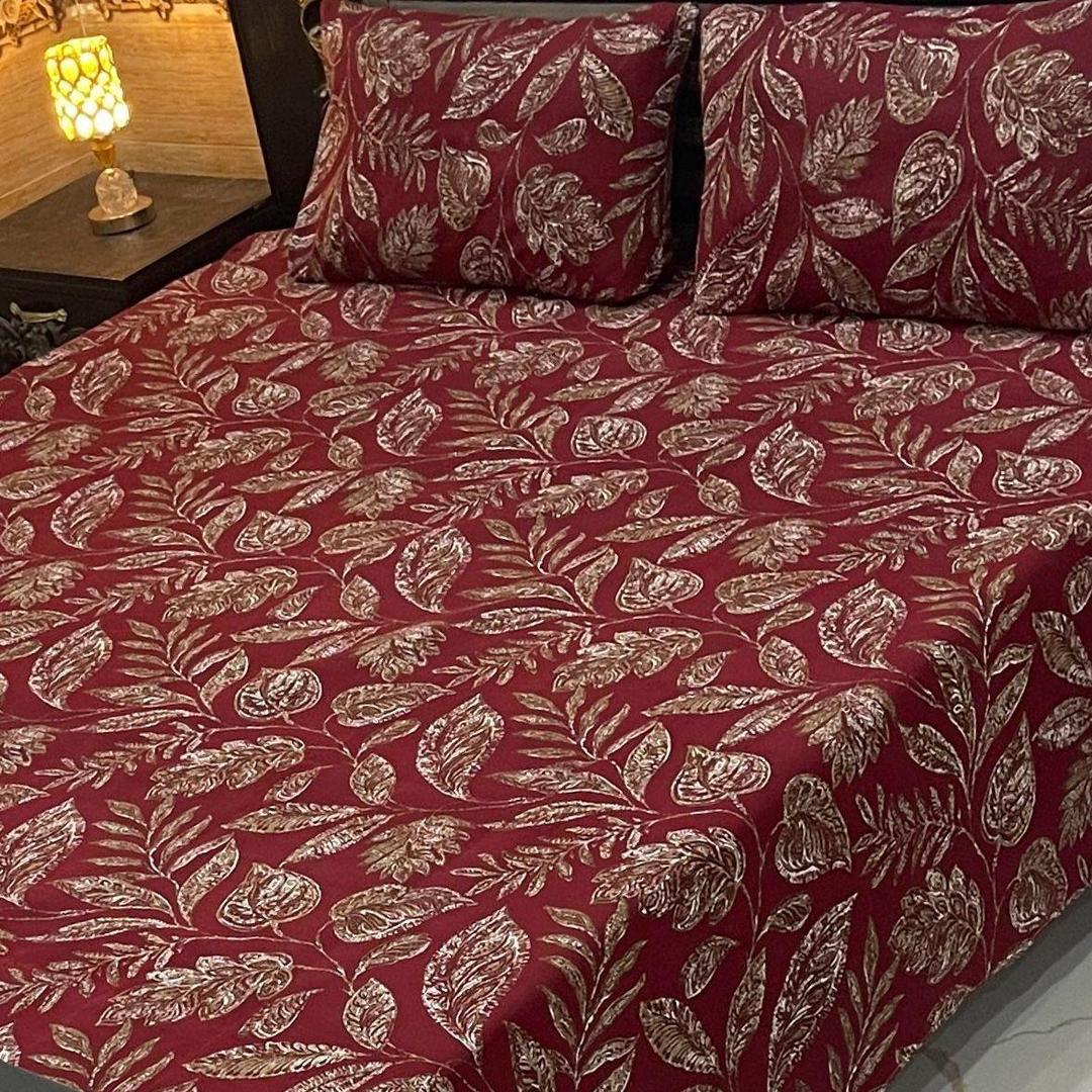 3 Pcs Crystal Cotton Printed Double Bedsheet